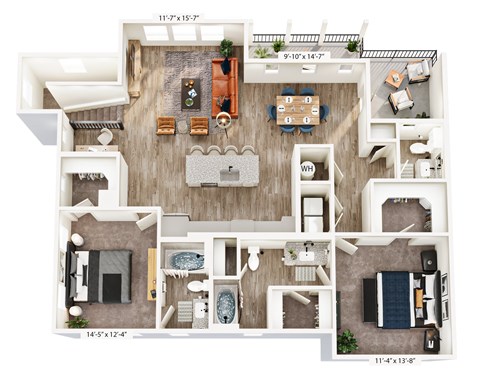 A floor plan of a two-story home with a living room, dining room, kitchen, and bedrooms.